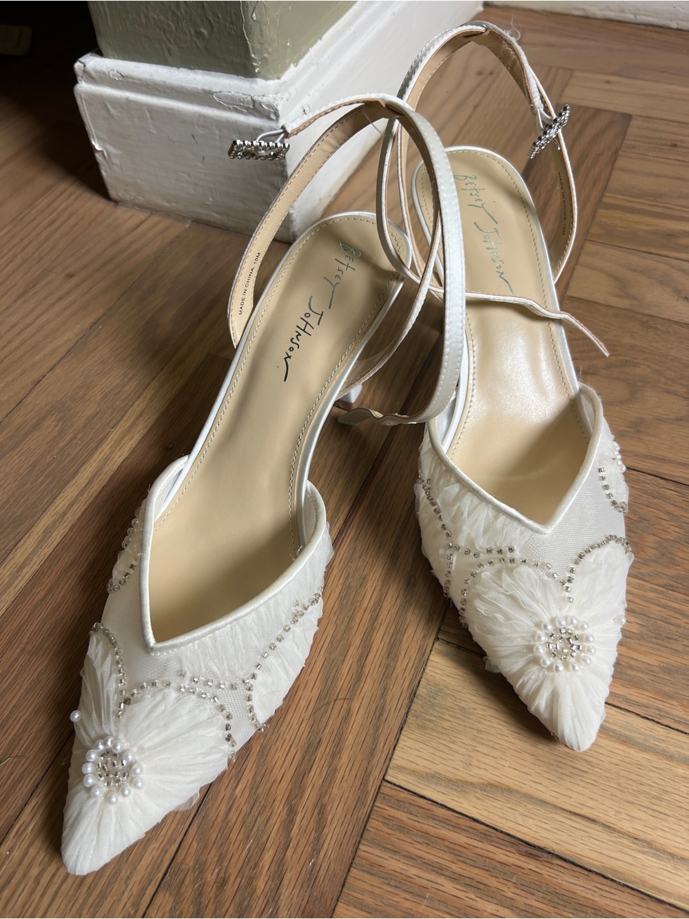 Betsey Johnson White Beaded-Embellished Pointed Heels